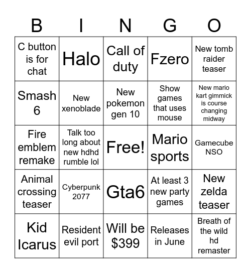 Switch 2 Present Bingo Card