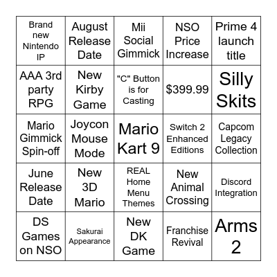 Switch 2 Presentation Bingo Card