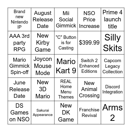 Switch 2 Presentation Bingo Card