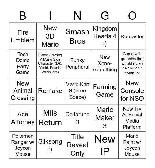 Switch 2 Direct Bingo Card
