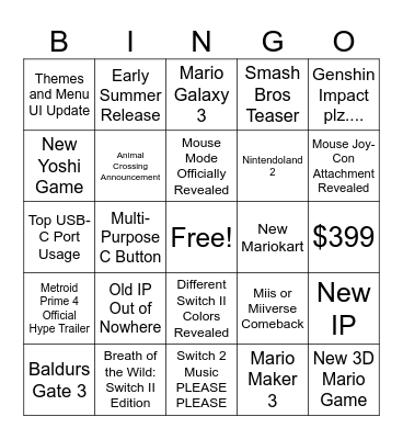 Untitled Bingo Card