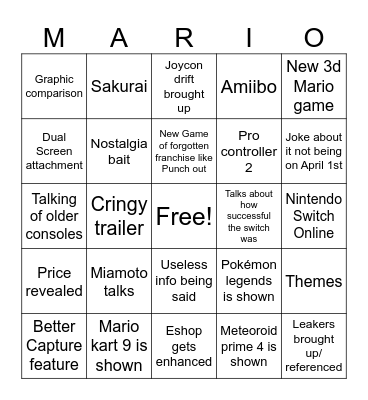 Nintendo Bingo Card