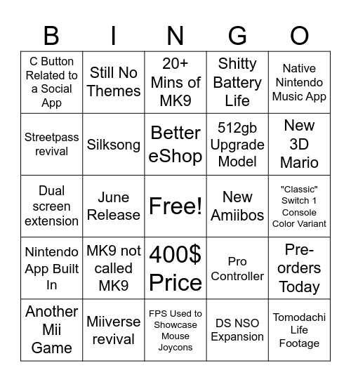 Untitled Bingo Card