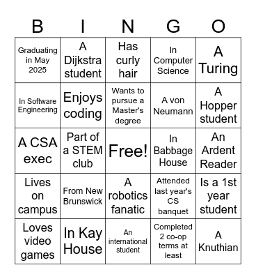 CS End of Year Celebration Banquet - 2025 Bingo Card