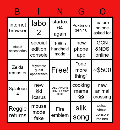 switch 2 direct bingo Card