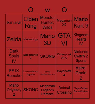 Nientiendo Switch 2 Direct Bingo Card