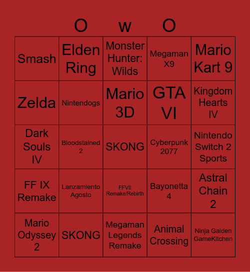 Nientiendo Switch 2 Direct Bingo Card