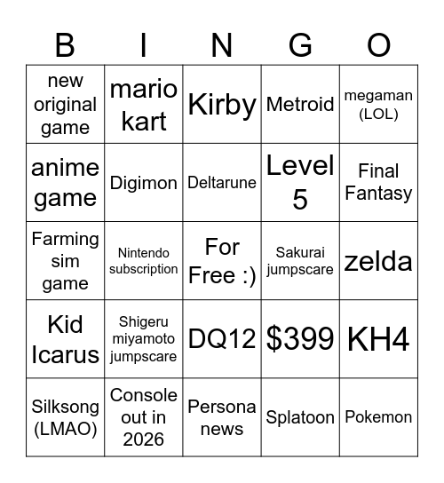 Untitled Bingo Card