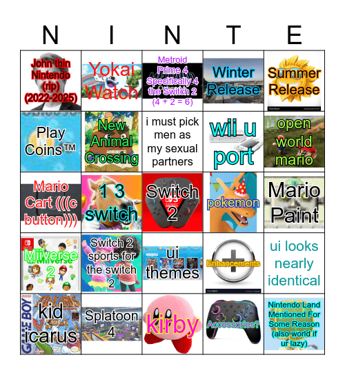 Nintendo Switch 2 (very legit) Bingo Card
