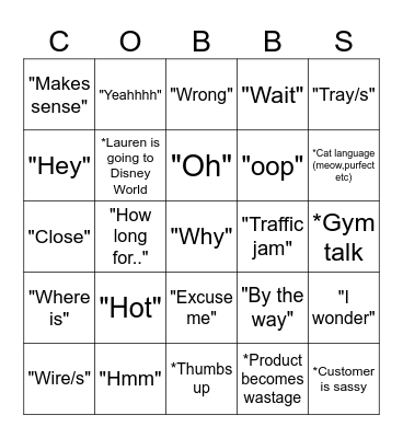 Sales VS Bakers edition Bingo Card