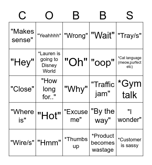 Sales VS Bakers edition Bingo Card