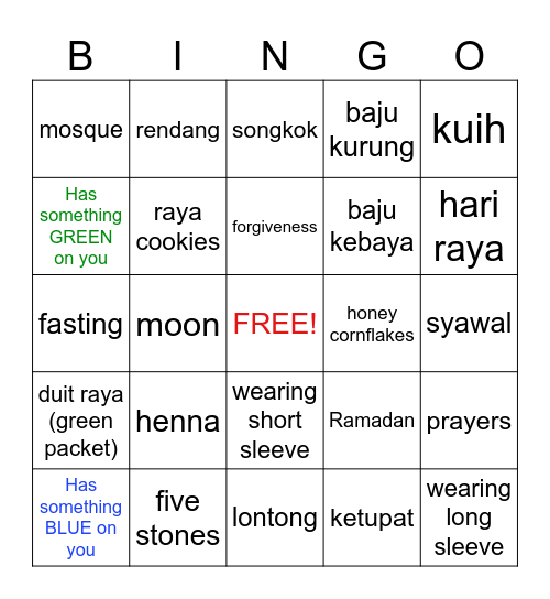 Hari Raya Bingo Card