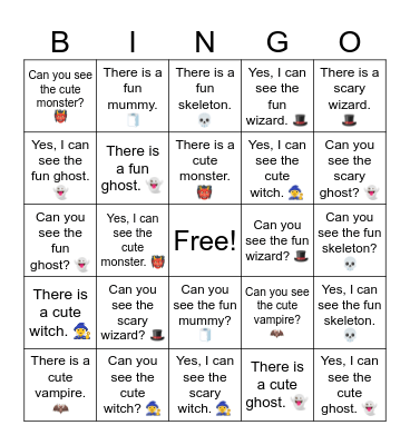 There is a scary witch. 🧙‍♀️ Bingo Card