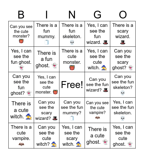 There is a scary witch. 🧙‍♀️ Bingo Card