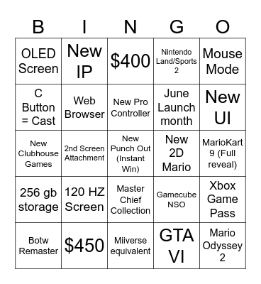 Switch 2 Bingo Card