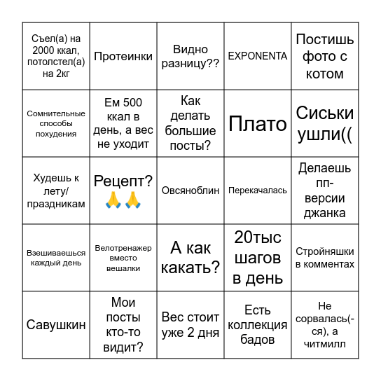 Типичный фэтсикретчанин бинго Bingo Card