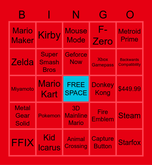 Switch 2 Bingo Card
