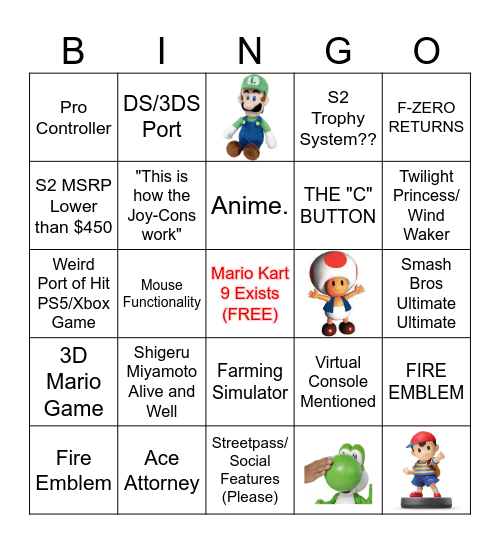Nintendo Direct 04.02.25 Bingo Card