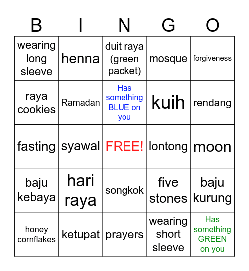 Hari Raya Bingo Card