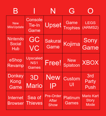 Nintendo Switch 2 Direct Bingo Card