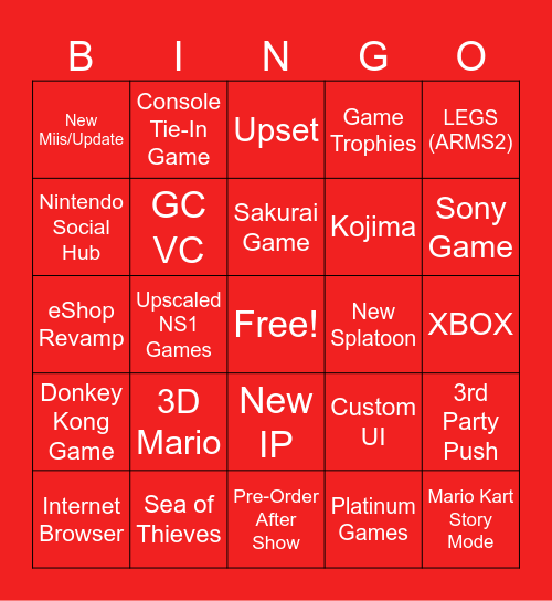 Nintendo Switch 2 Direct Bingo Card