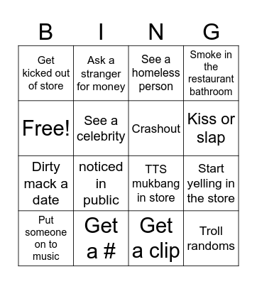 IRL bingo Card