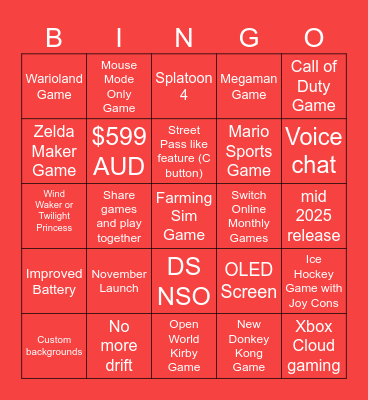 Switch 2 Bingo Card