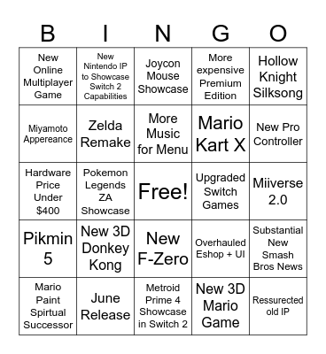 Switch 2 Direct Bingo Card
