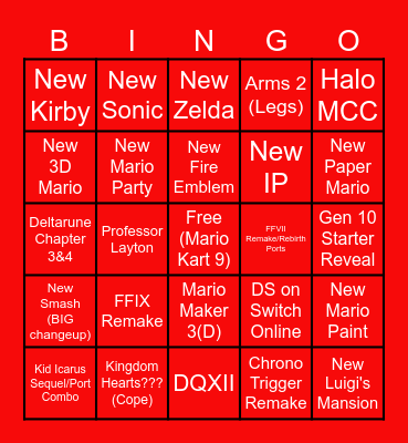 Switch 2 Bingo Card
