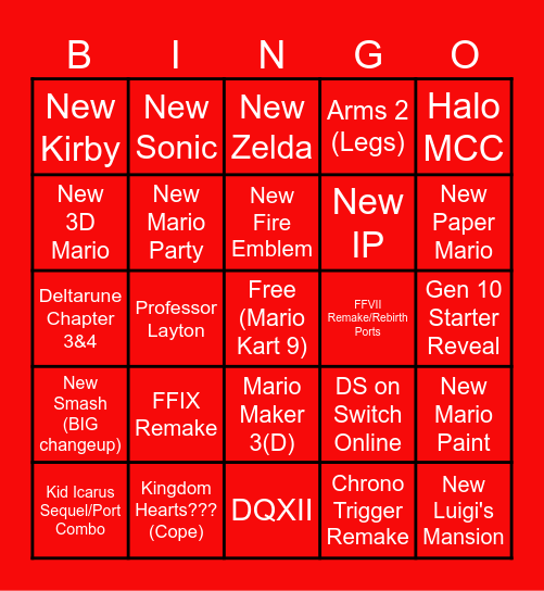 Switch 2 Bingo Card
