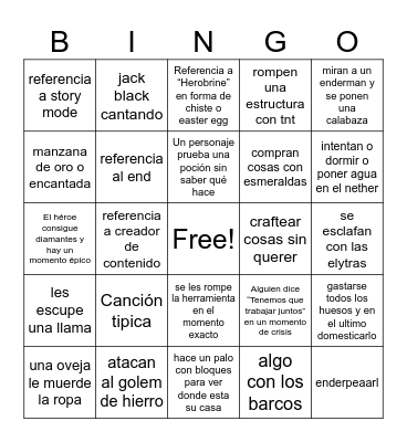 Bingo del desastre (Una pelicula de Minecraft) Bingo Card