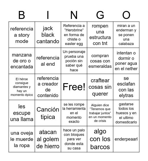 Bingo del desastre (Una pelicula de Minecraft) Bingo Card