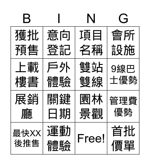 SHK記者會 Bingo Card