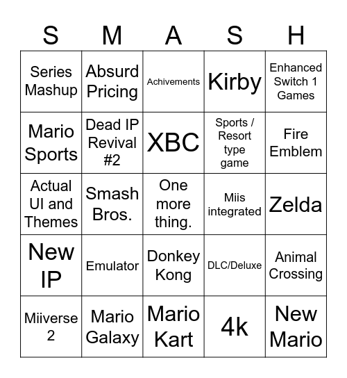 Direct Nintendo Bingo Card