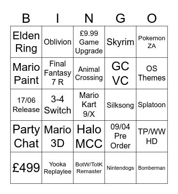 Switch 2 Direct Bingo Card