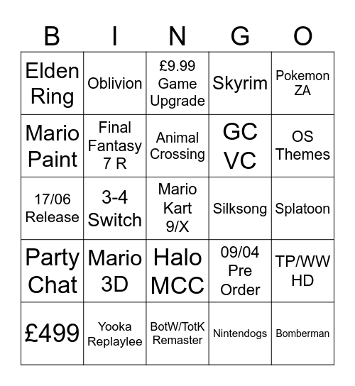 Switch 2 Direct Bingo Card