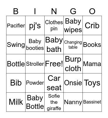 Baby Bingo Card