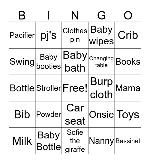 Baby Bingo Card