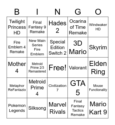 Switch 2 Direct Bingo Card