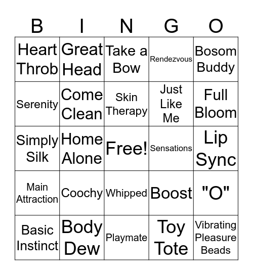 Pure Romance Bingo Card