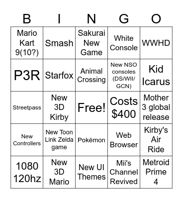 Nintendo Direct Switch 2 Bingo Card