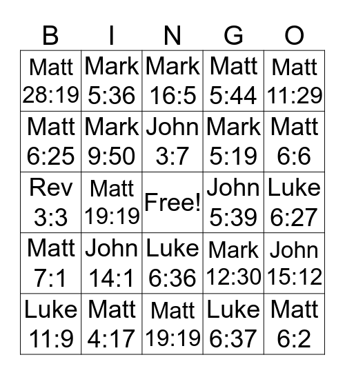 1 John 5:3 Bingo Card