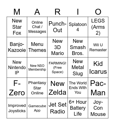 Switch 2 Bingo Card