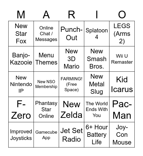 Switch 2 Bingo Card