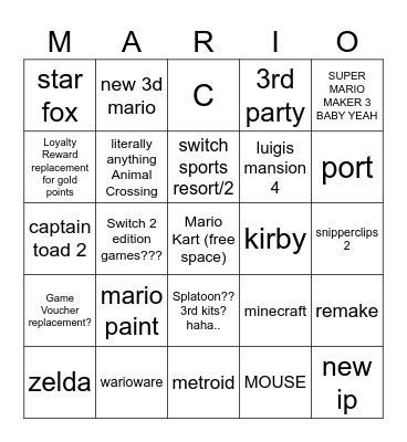 switch 2 bingus Bingo Card