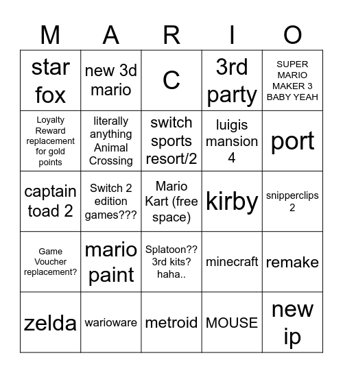 switch 2 bingus Bingo Card