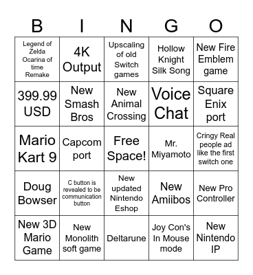 Nintendo Switch 2 Direct Bingo Card
