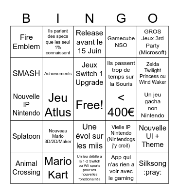 Nintendo DIRECT Bingo Card