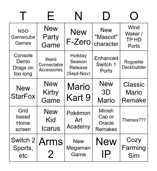 Switch 2 Direct Bingo Card