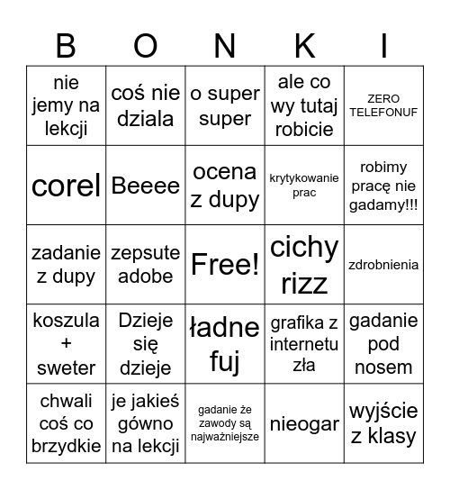 Bingo bonki Bingo Card